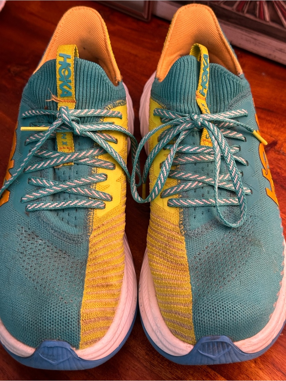 Hoka Teal and Yellow Women's Athletic Running Shoes